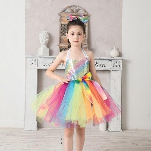 Christmas Girls Unicorn Costume Fancy Up Halloween Kids Rainbow Sequin Pastel Tutu Birthday Party Dresses Princess Cosplay