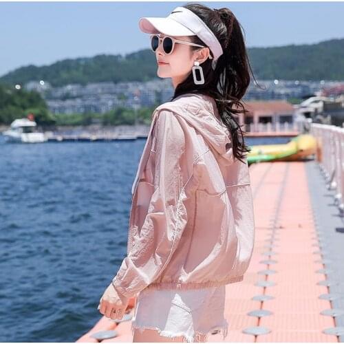 Pink Hooded Sun Protection Clothing Thin Sunscreen Jacket Camping Running Long Sleeve Breathable Air Conditioner Shirt Y785