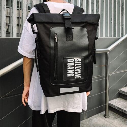 New Black Large Capacity Backpack Men Travel Bag Streetwear Hip Hop Boys Fashion Roll Top Mochila For School Teenagers Girls