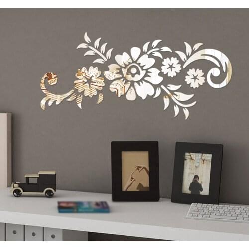50x21.5cm Removable Acrylic 3D Mirror Wall Decal Rattan Flowers Fashionable Home Living Room Decoration
