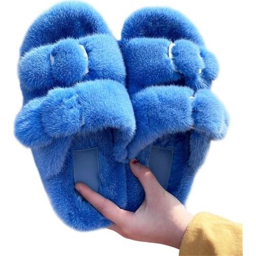 Mink Slippers European Stand Womens Real Mink Fur Slippers Fashion Ladies Furry Slippers Girls Flat Slippers Outside