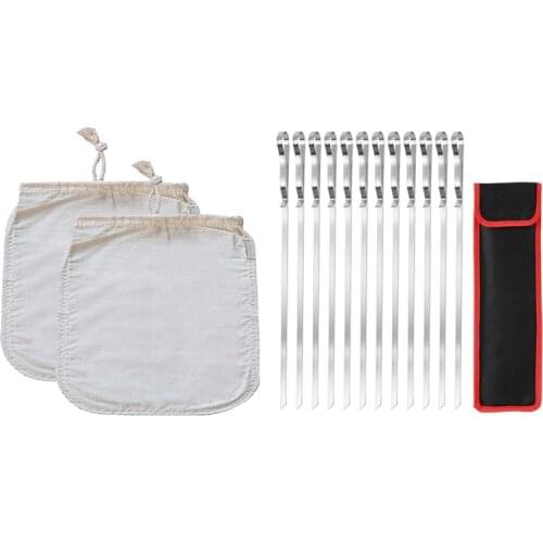 1set Barbecue Skewers, 17 Inch Stainless Steel & 2-Piece Cheese Cloth, Fine Mesh Cord Cheesecloth Bag