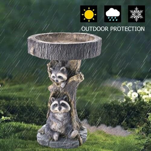 Raccoon Sculpture Bird Feeder Animal Bear Resin Statue Feeding Container Decor Garden Yard Decoration Practical Bird Feeder