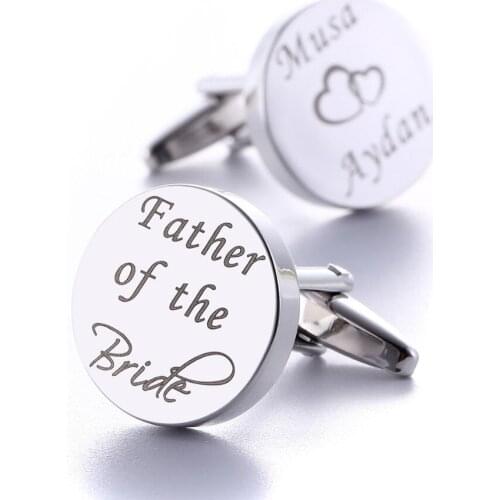 Personalized Wedding Cufflinks Silver Round Custom Cufflink Wedding Gifts for Groom Engraved LOGO Letters Words Gemelos Jewelry