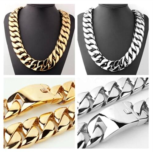 Heavy Mens Top Quality 316L Stainless Steel Curb Cuban Link Chain Necklace Halloween Charms Jewelry Gift
