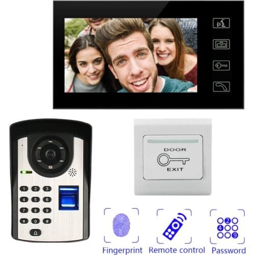 7 inch Touch Button Monitor Video Intercom Doorbell with Fingerprint Password Remote Control Unlock Camera Waterproof
