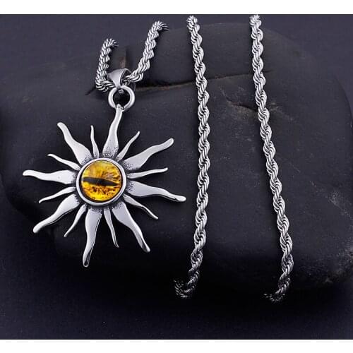 GNAYY Jewelry gothic 316L Stainless steel Hip-hop domineering Sun Pendants Necklace 4mm 22 inch rope chian Mens Cool Jewelry