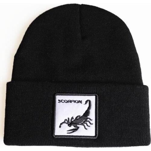 Women Men Scorpion Embroidery Beanies Cap Animal Knitted Hat Skiing Hip-hop Unisex Bonnet Cap