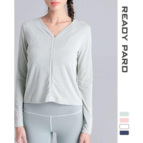 Women Spring Long Sleeves Mesh Yoga Shirts Breathable Quick Dry Sexy V Neck Sports Fitness Top Wear Cool Running Workout Shirts