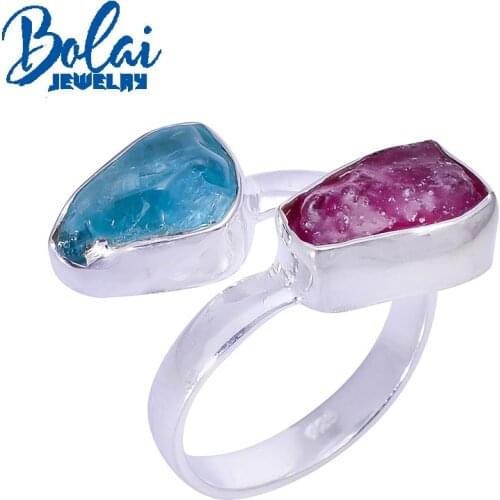 Bolai 925 sterling silver natural apatite ruby original rough handmade ring simple adjustable design womens Fine jewelry