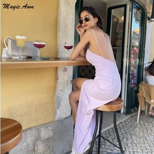 Magic Awn 2021 Lavender Prom Dresses Beach Side Split Simple Wedding Party Gowns Backleess Evening Celebrity Dress Ankle-Length