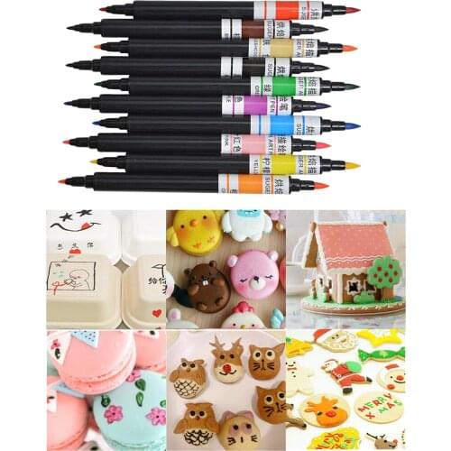 10 Pcs Food Coloring Pens Dual Tips Food Grade Gourmet Writers for Cakes Cookies Easter Eggs Food Decorating Pens
