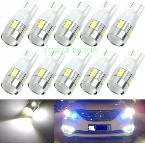 Yiastar 20Pcs T10 W5W 168 194 5630 5730 6SMD T10 LED Wedge Light Side Bulbs For Car Tail light Parking Dome Door light White 12V
