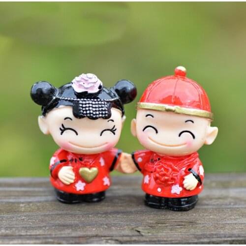 2PCS Lover Vintage China Bride Groom Miniature Garden Home Houses Decoration Mini Craft Micro Landscaping Decor DIY Accessories