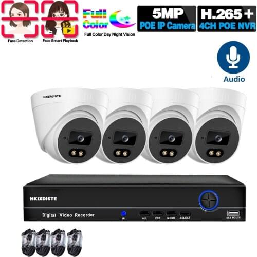 4CH 5MP IP CCTV Camera Security System Kit POE NVR 4K Outdoor Color Night Vision Dome Camera Video Surveillance System Set XMEYE