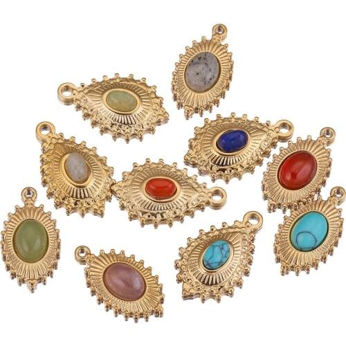 5pcs Stainless Steel Gold Drop Oval Charms Natural Stone Pendants for Women Necklace Jewelry Making Findings Wholesale