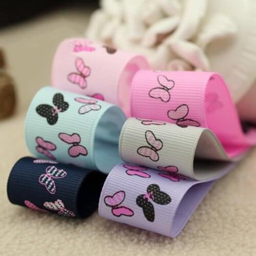 5meter/lot 25mm butterfly children head flower ribbon DIY hair accessories handmade tape with pattern material T-014
