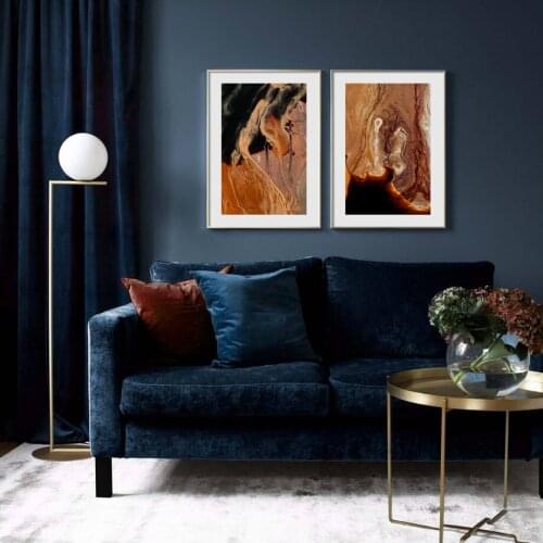 Abstract Modern Dreamy Color Wall Art Paper Painting Golden Cyan Art Poster Print Wall Picture for Living Room Decor