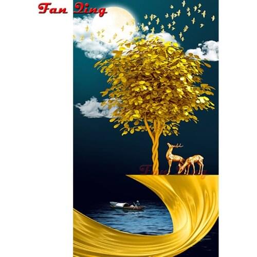 DIY diamond painting Golden Tree diamond embroidery diamond mosaic square round drill 3d animals Golden deer nordic decor