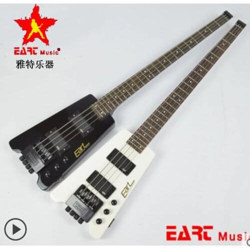 EART 4 string headless bass guitar headless bass black hardware, matte black, white paint, portable travel bass, postage