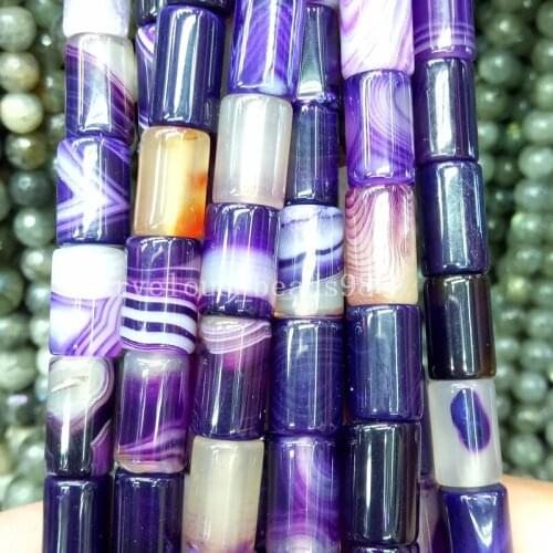Free Shipping Beautiful jewelry 8x12mm Purple Stripe Carnelian Column Art Loose Beads 15.5" G6919