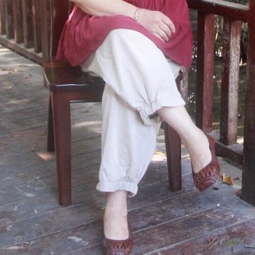 Middle aged woman pants elegant office loose cotton linen casual pants women 7xl plus size solid elastic high waist pants H563