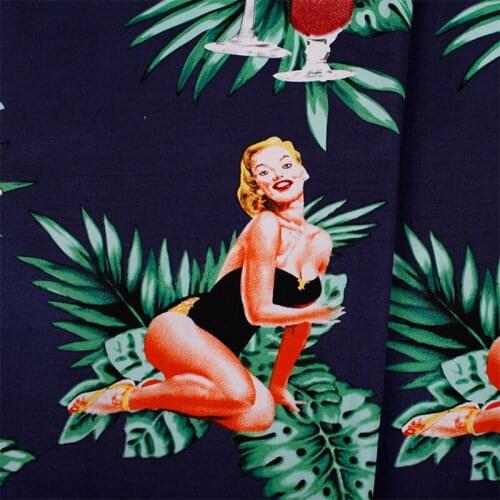 BZ41 100*140cm 3Colors Sexy Girl Printed Retro Vintage Euramerican Style Twill Cotton Elastic Poplin Fabric For Women Dress