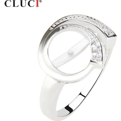 CLUCI Silver 925 Zircon Women Rings Jewelry Round Simple Design Ring 925 Sterling Silver Pearl Ring Mounting SR1011SB
