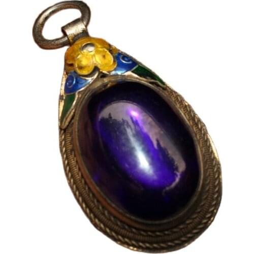 Chinese Old Craft Made Old Tibetan Silver Cloisonne Inlaid Zircon Pendant