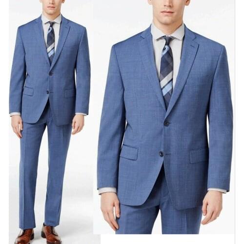 Classic Blue Italian Mens Tuxedos Groom Wedding Suits Two Button Peaked Lapel Plus Size Prom Party Blazer Suit(Jacket+Pants)