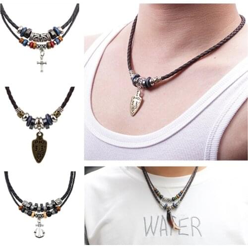 Spike Wolf Tooth And Cross Pendant Leather Rope Coyote Hound Charm Necklace Teen Wolf Teeth Amulet Trinkets Men Women Jewelry