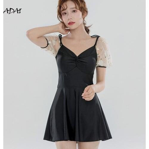 Swimwear Women Swimsuit One Piece Bikini 2021 Bathing Suit Swimsuit With Sleeves Ruffles Gauze Skirt Suits Black Yellow Swimsuit