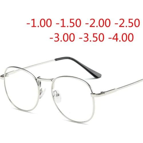 Fashion Round Alloy Glasses Frame Women Myopia Eyewear Ladies New Diopter -1.0 -1.5 -2.0 -2.5 -3.0 -3.5 -4.0 -4.5 -5.0 -5.5 -6.0