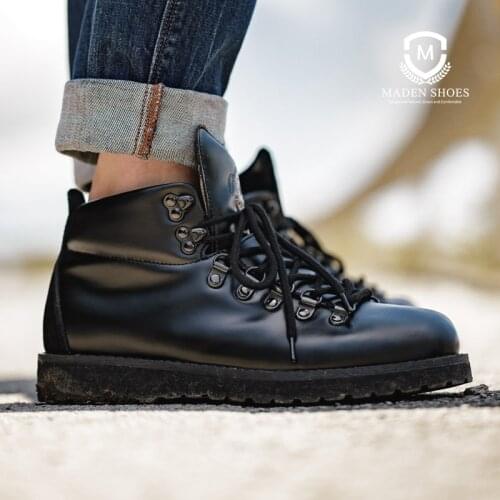 Maden Casual Leather Boots Men Retro Motorcycle Hiking Short Ankle Boot Solid Classic All-match British Style Footwear