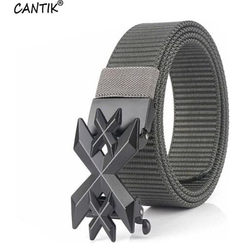 CANTIK Unique XXX Letters Automatic Buckle Metal Quality Grey Nylon Belts Men Fashion Canvas Belt Accessories 35mm Width CBCA248