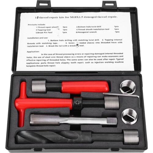 Helicoil Thread Repair kit 10Pcs Thread Repair Kit Stainless Steel Twisted Drill Wrench Threaded Insert for Car M18x1.5