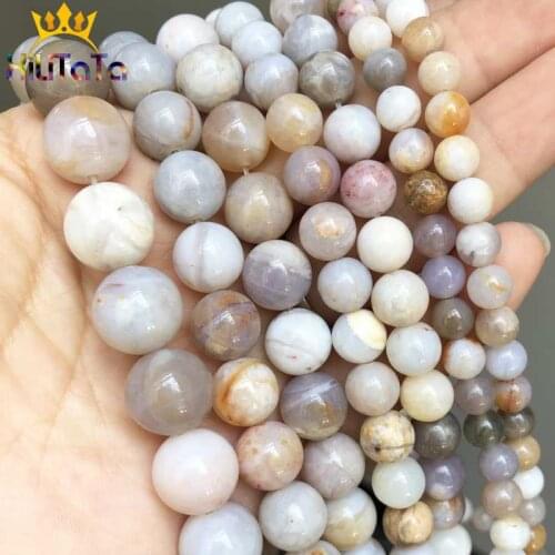Natural Ocean Fossils Agates Beads Smooth Round Loose Stone Beads For Jewelry Making DIY Bracelet Accessories 15'' 4/6/8/10/12mm