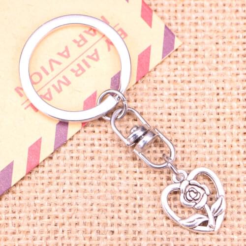 New Fashion Keychain 18x16mm heart flower Pendants DIY Men Jewelry Car Key Chain Ring Holder Souvenir For Gift