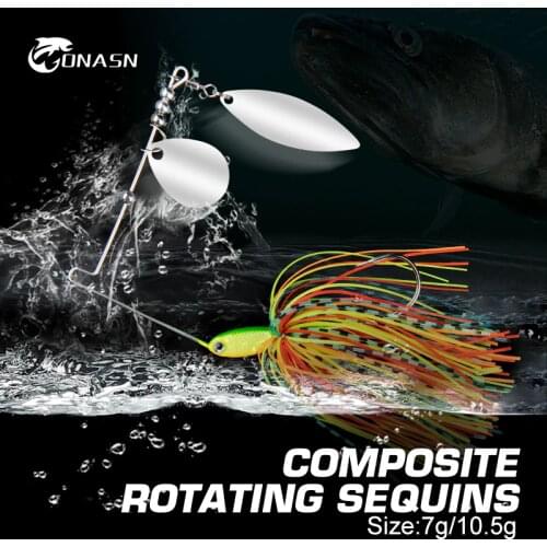 ONASN Fishing Lures Metal Spinner Baits 7g 10.5g Rubber Skirt Sequins Jigging Wobblers Double Willow Natural Bait Buzzbait Bass