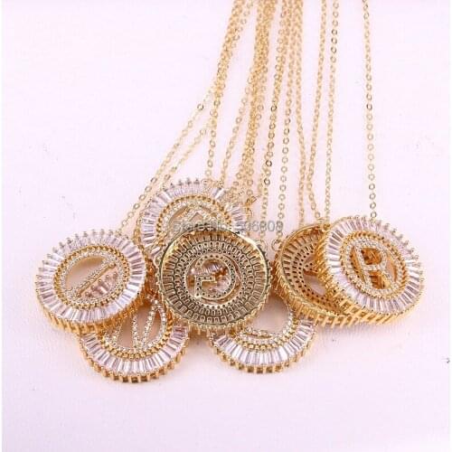 6PCS ZYZ334-4741 Copper Clear Cubic Zirconia Intitial Letters Pendant Necklaces Men or Womens Fashion Jewelry CZ Colar