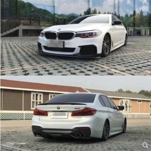 Real Carbon Fiber Front Lip + Rear Diffuser + Spoiler + Side Skirt+Racing Grills Cover For BMW 5 Series 525 530Li G30 G38 18-21