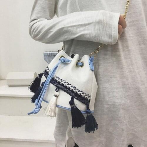 Casual Girls Crossbody Bag Women Tassel Drawstring Bucket Bag Ladies Retro Shoulder Messenger Bags female bolso mujer MQ-14