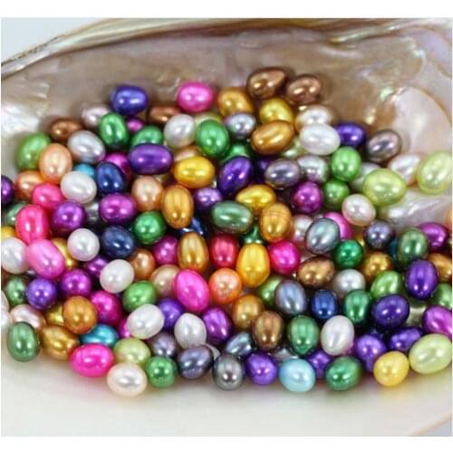 DIY Jewelry Making 6-7MM Genuine Real Pearl Beads 20pcs/Lot Rice Colorful Loose Pearls Akoya Oyster Loose Dyed Pearls ABH653