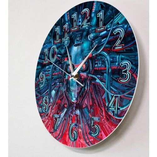 Modern Wall Clock Heavy Metal Science Fiction Scary Robotic Skull Steampunk Roboskull Halloween Skeleton Home Decor Wall Watch
