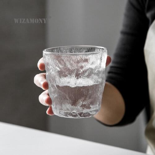 WIZAMONY Glacier-print glass new trendy high-value water glass womens juice drink cup ins wind cup coffee cup wine glass