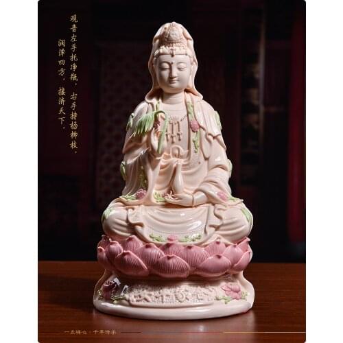 TOP GOOD # high-grade home TOP Talisman Mascot Guanyin Buddha Natural Porcelain jade carving Sculpture statue 28cm
