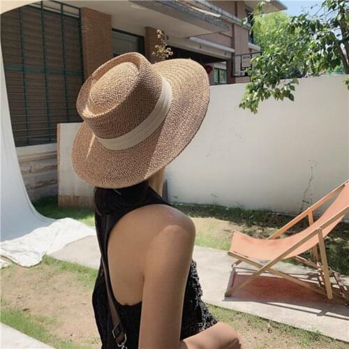 Womens Straw Hat Boater Sun Hat Foldable UV Protection Bucket Fedora Hats Cap