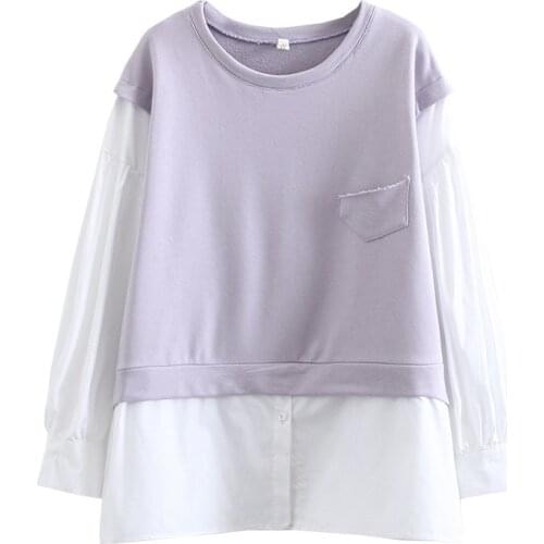 Spring/Autumn Plus Size Women Sweatshirt 2021 Fashion Casual Clothes Loose Long Sleeve Tops Splice False Two Pieces Hoody