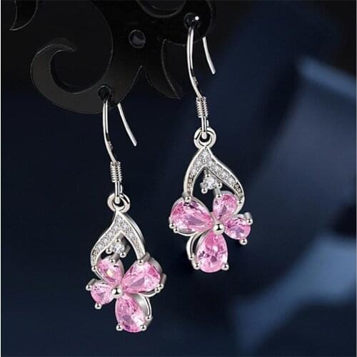 2020 New Fashion Crystal Butterfly Earrings Women Jewelry Trendy 925 Silver Girls Drop Earring Female Piercing Accessories Pink