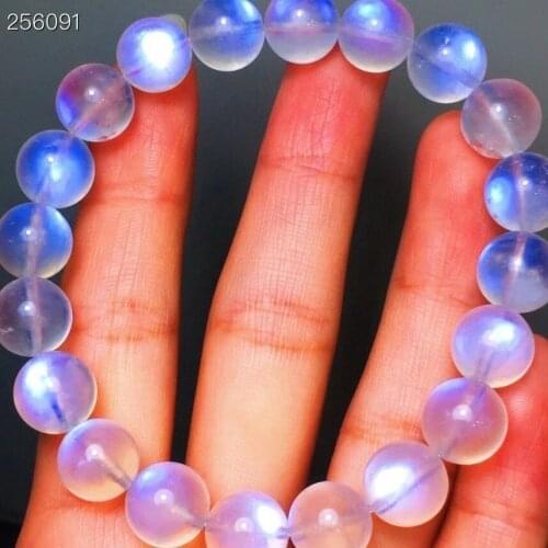 10.3mm Certificate Natural Moonstone Blue Light Clear Round Beads Bracelet Women Men Jewelry Moonstone Beads AAAAA